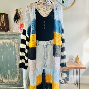 🛑 SOLD 🛑 NWT Clad & Cloth Multi Striped Longline Duster Open Knit Cardigan S/M